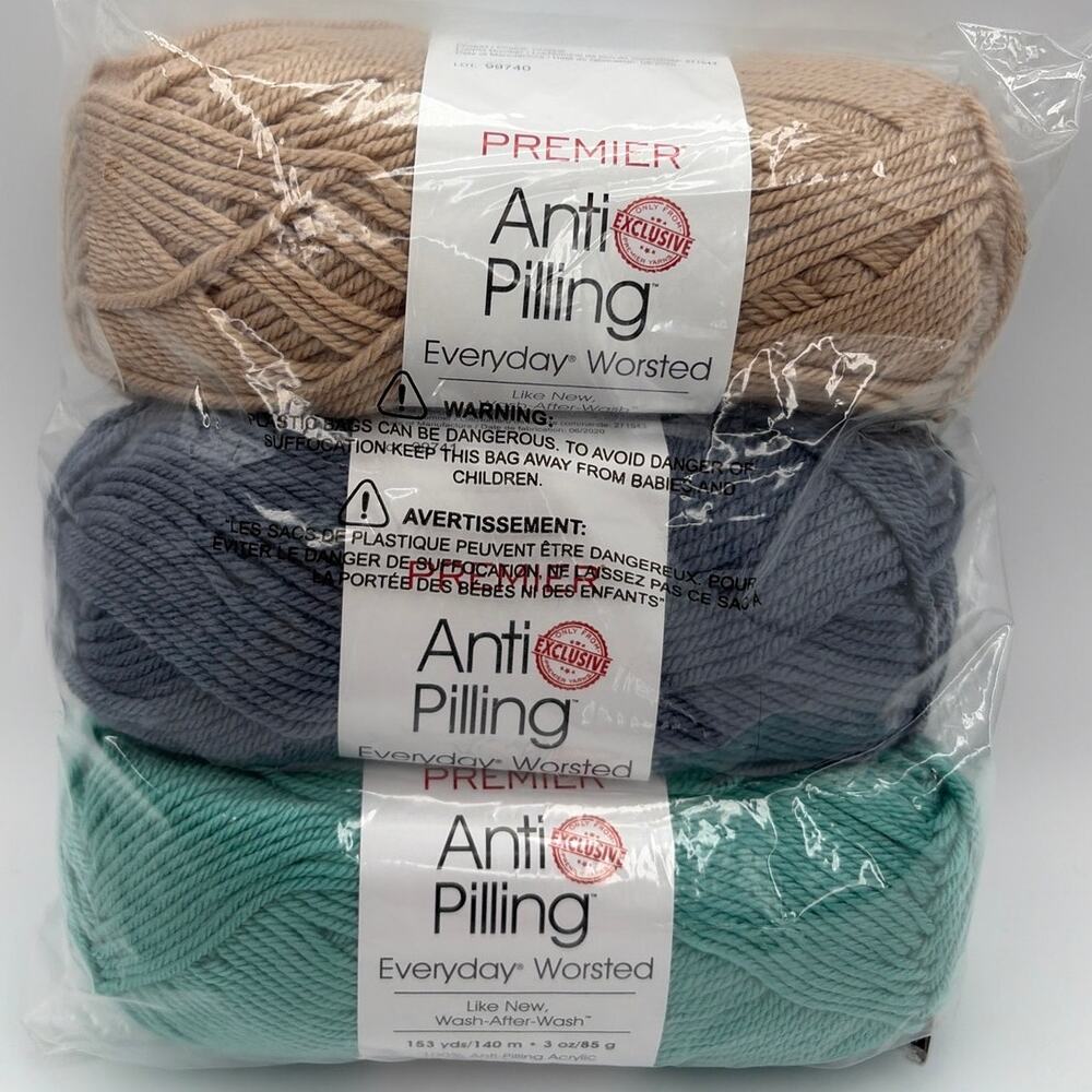 Premier Anti-pilling Everyday Worsted Acrylic Yarn 3 Pack 3oz Cappuccino Seafoam